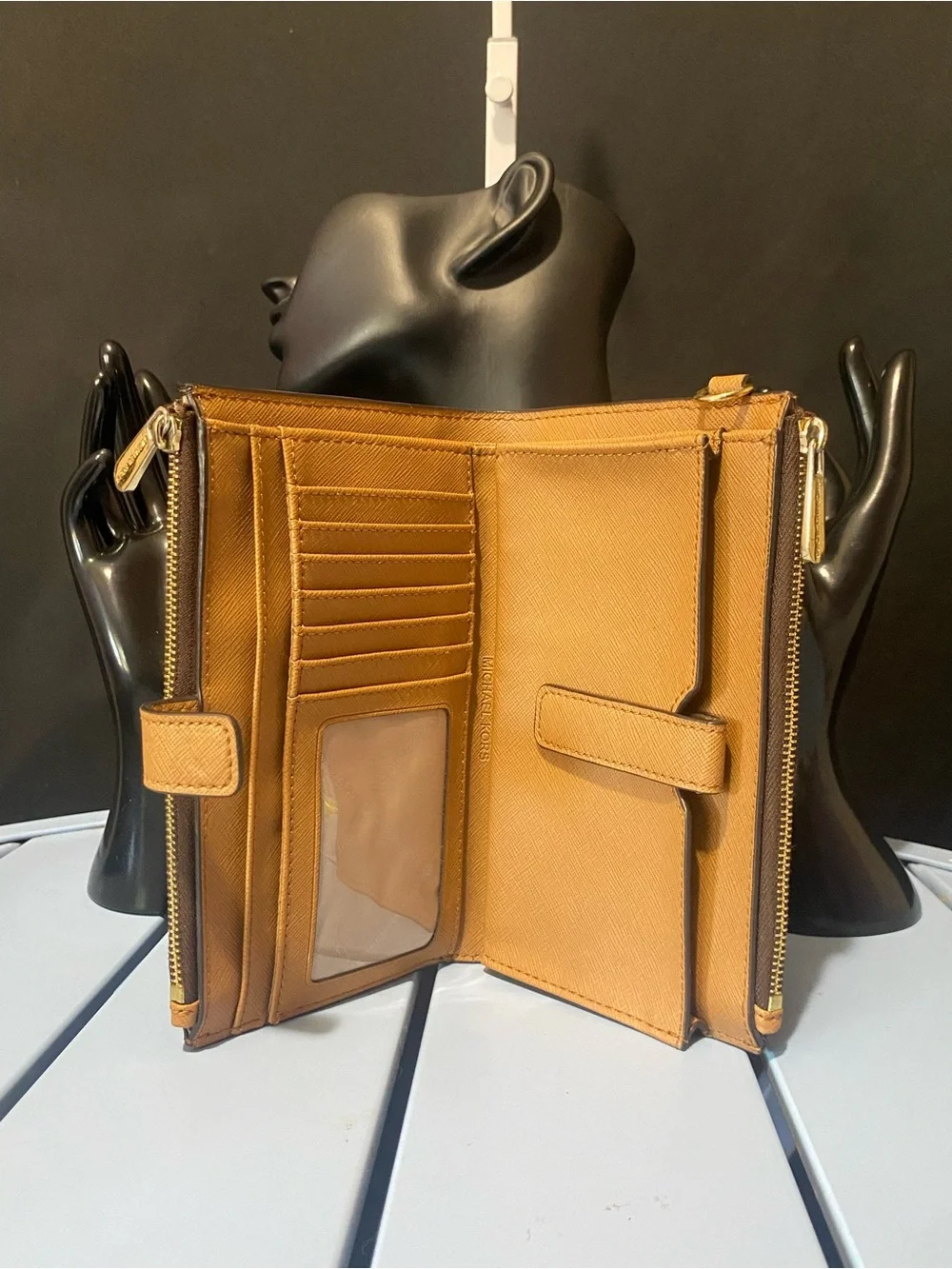 Michael Kors Brown and Gold Logo Zip Wallet